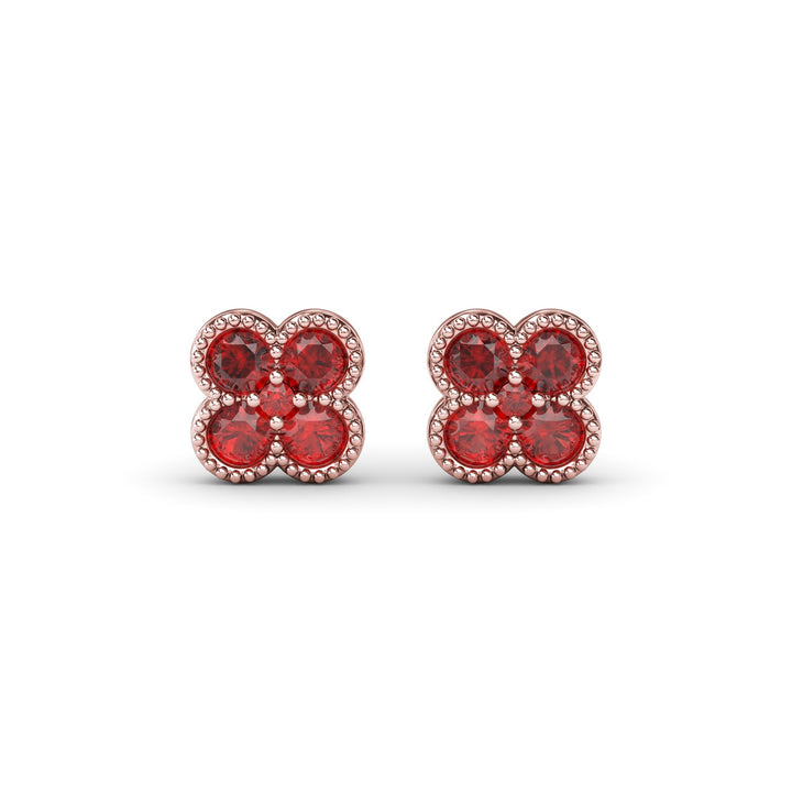 Magnolia Milgrain Ruby Earrings