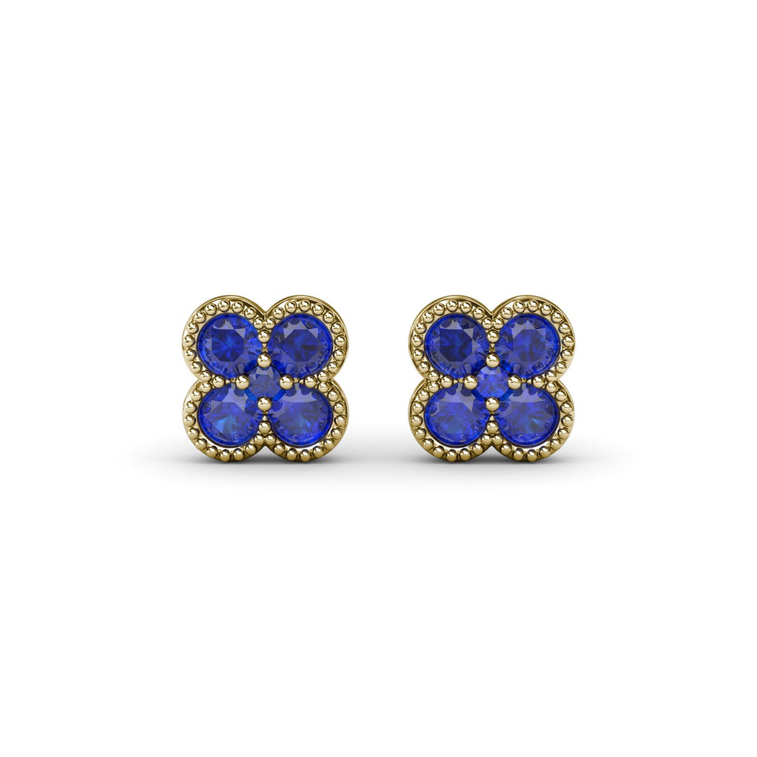 Magnolia Milgrain Sapphire Earrings