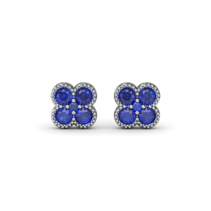 Magnolia Milgrain Sapphire Earrings