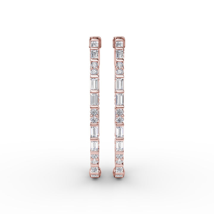 Alternating Emerald and Round Diamond Hoop Earrings