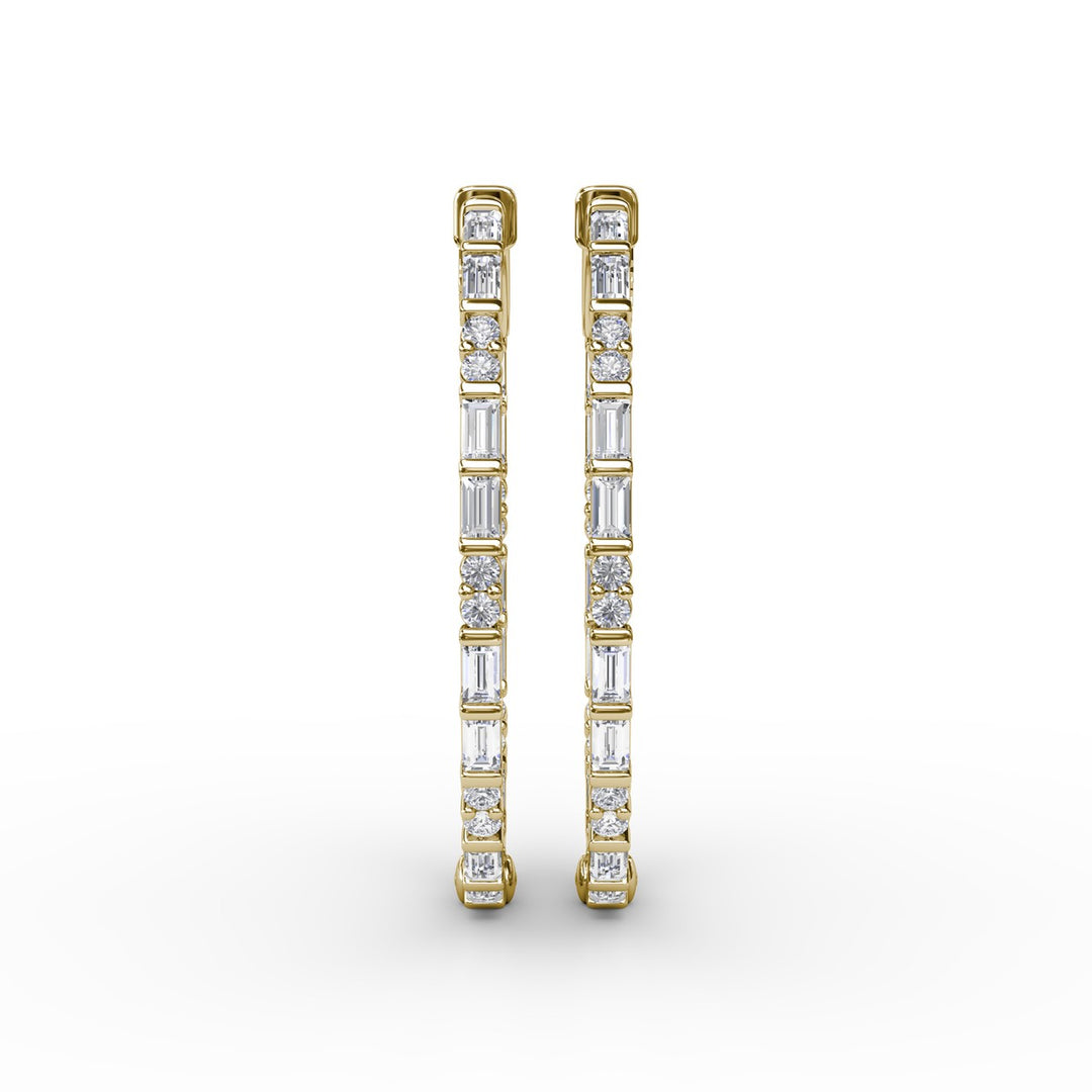 Alternating Emerald and Round Diamond Hoop Earrings