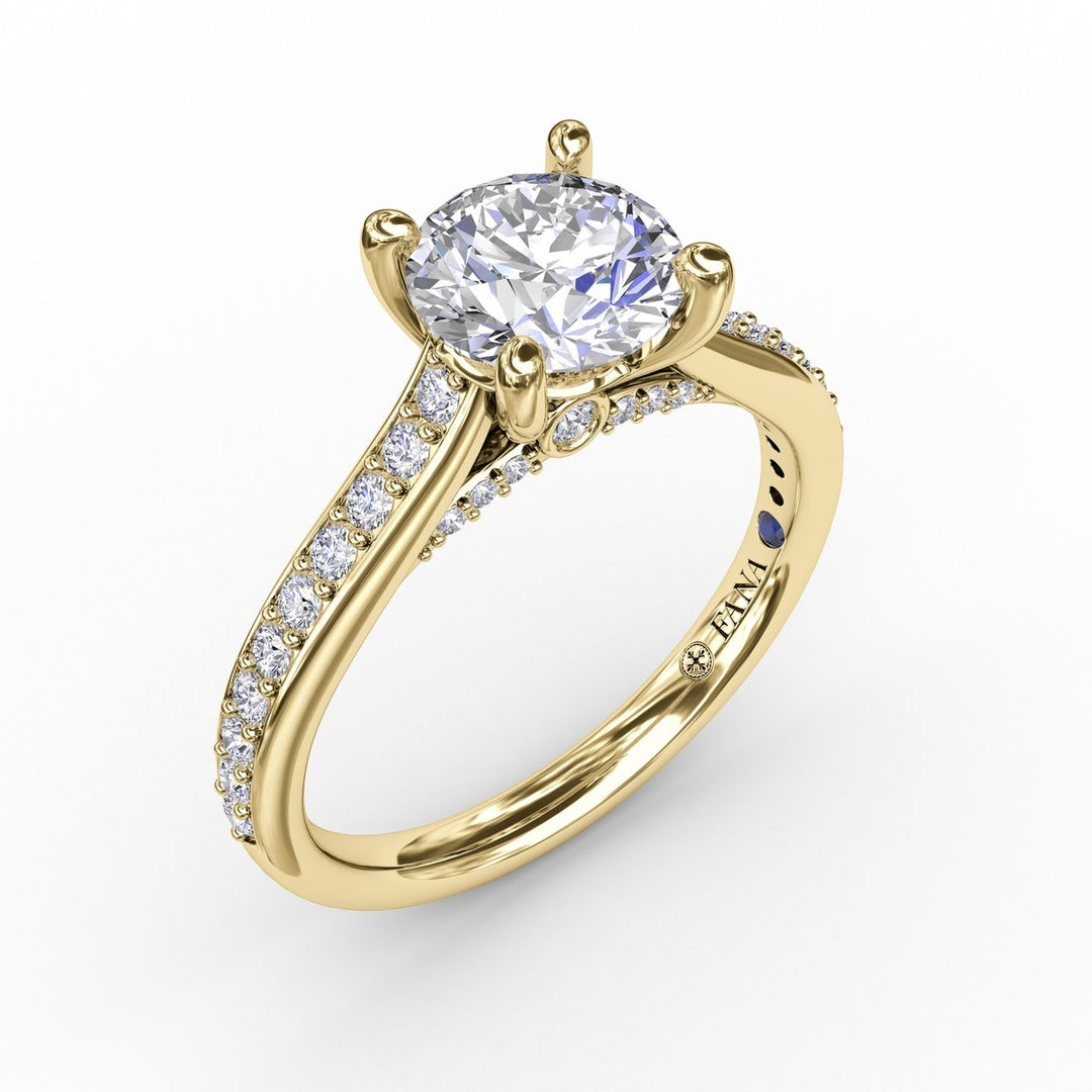 Classic Diamond Solitaire Engagement Ring With Diamond Band