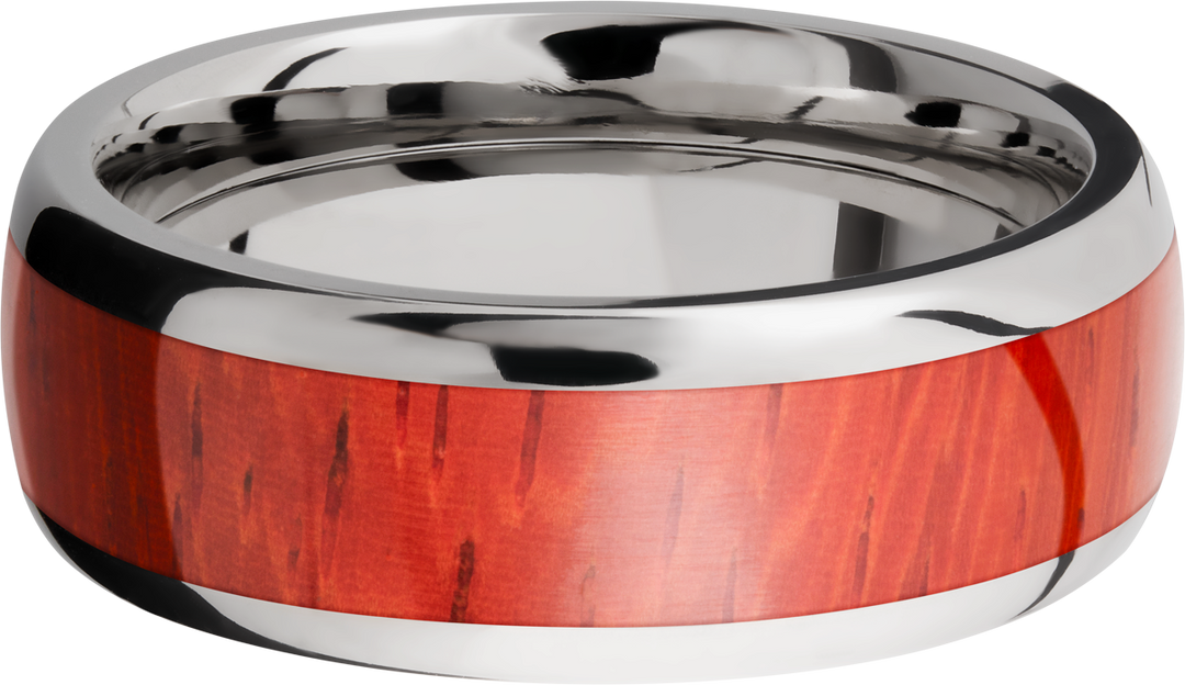 Titanium 8mm domed band with an inlay of Padauk hardwood