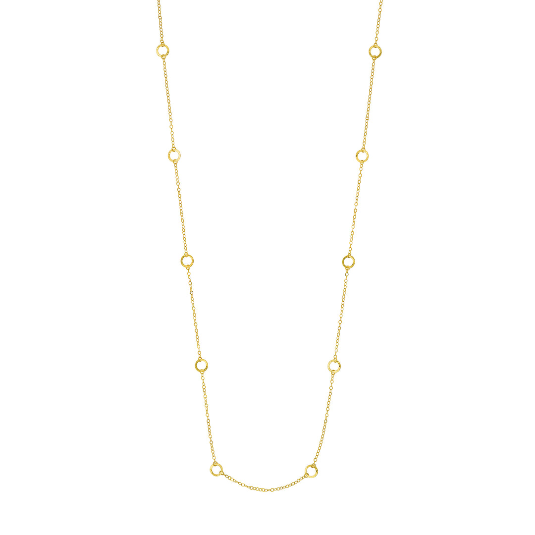 Long Open Hammered Circles Chain Necklace