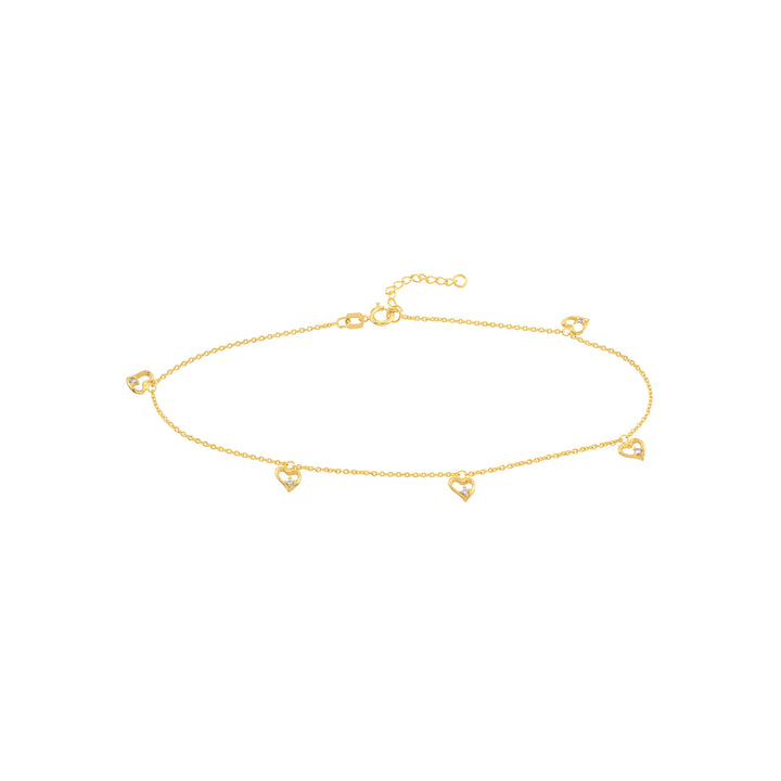 Open CZ Heart Dangle Adjustable Anklet