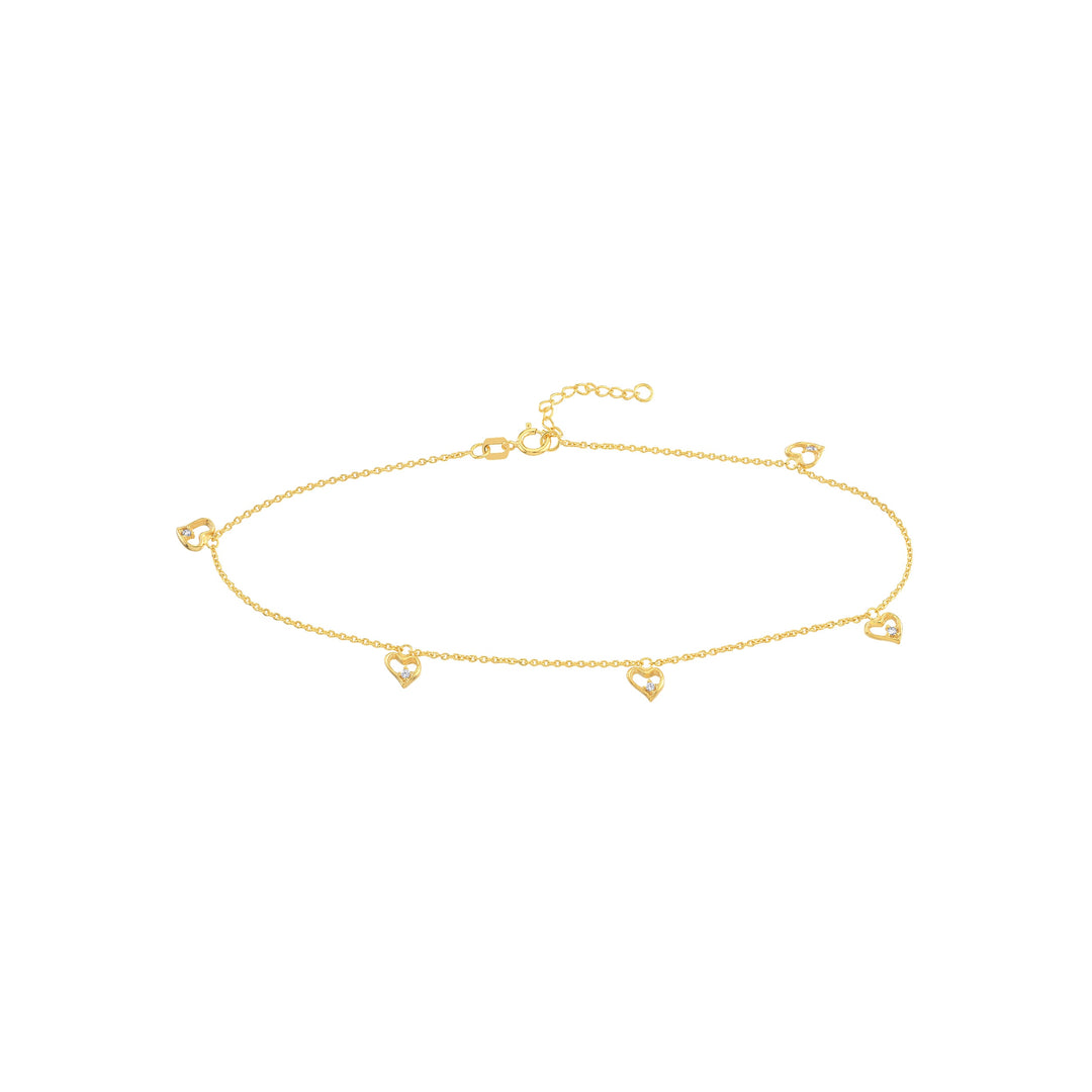 Open CZ Heart Dangle Adjustable Anklet
