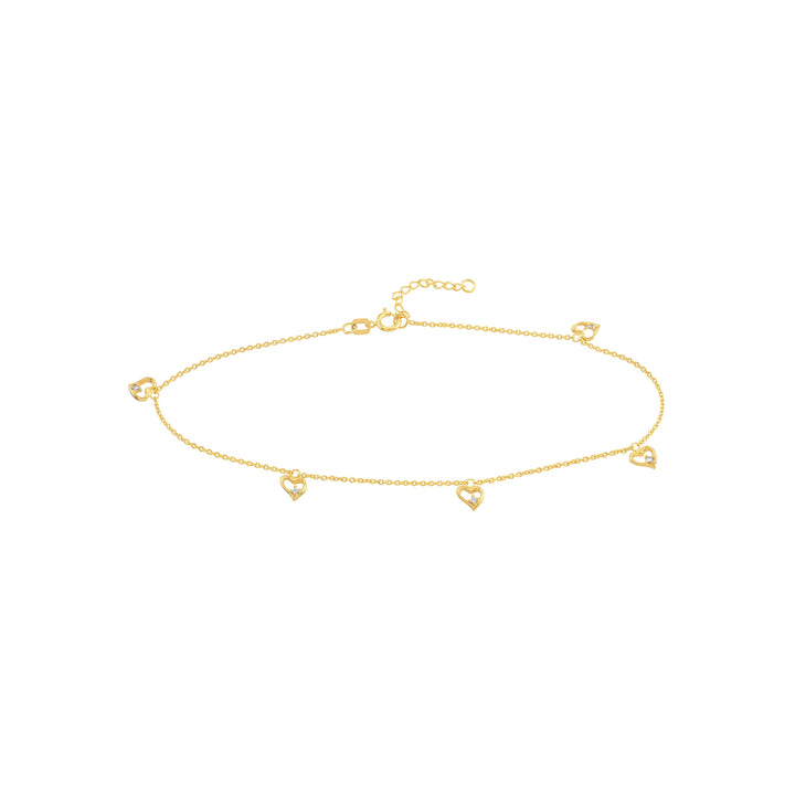 Open CZ Heart Dangle Adjustable Anklet