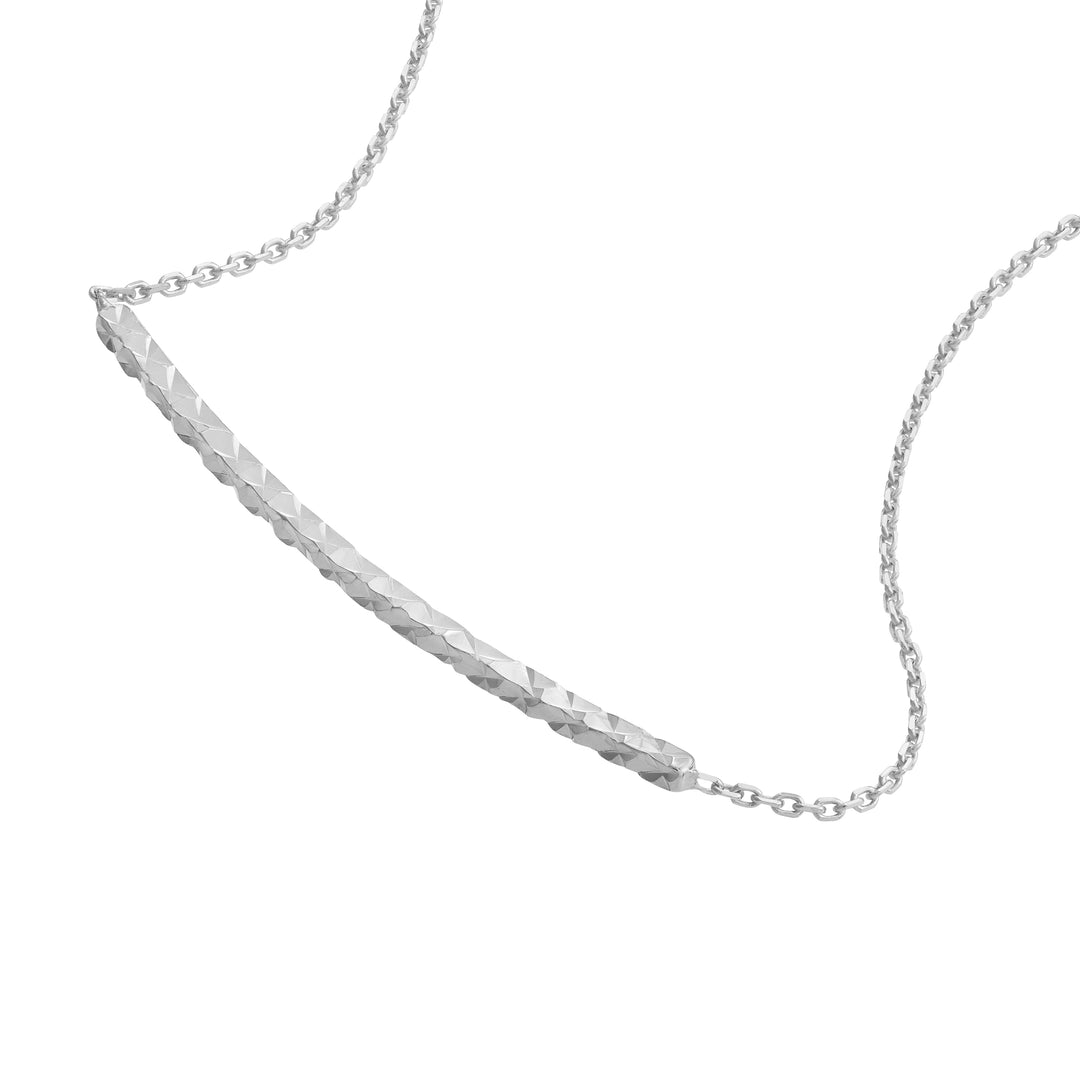 Sterling Silver Curved Diamond-Cut Bar Adjustable Necklace