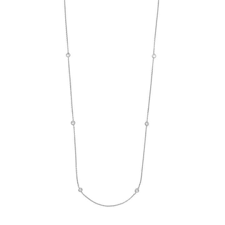 Sterling Silver CZ Bezel Station Long Necklace