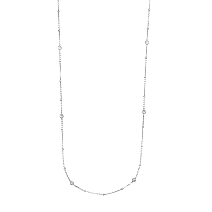 Sterling Silver Mini Bead and CZ Bezel Station Long Necklace