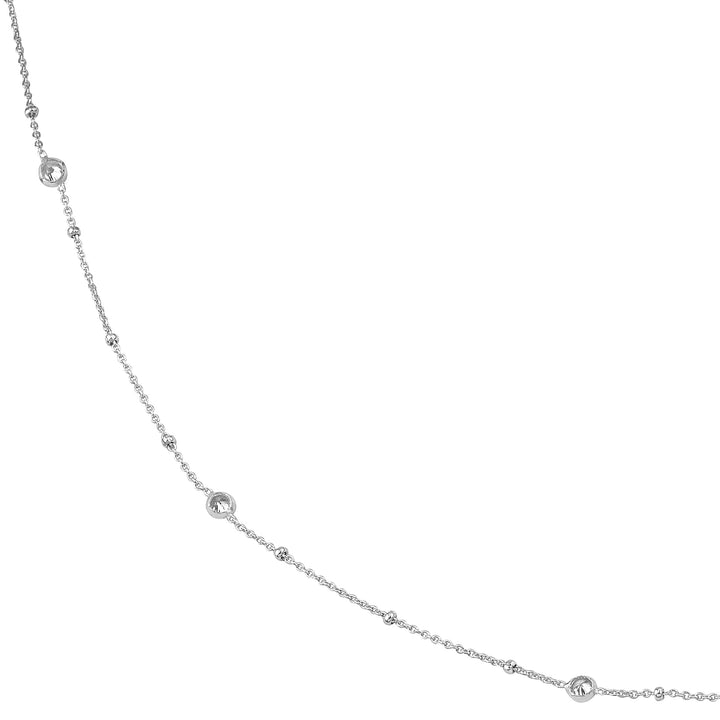 Sterling Silver Mini Bead and CZ Bezel Station Long Necklace