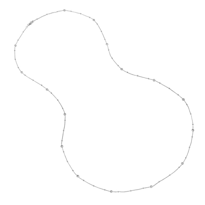 Sterling Silver Mini Bead and CZ Bezel Station Long Necklace
