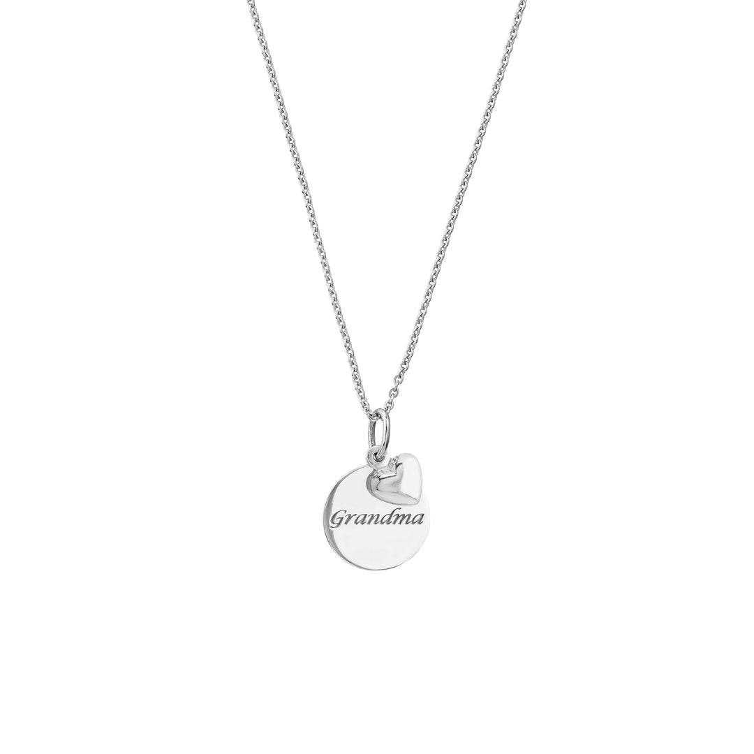 Sterling Silver Grandma Disk-Heart Necklace