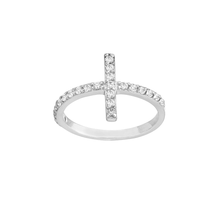 Sideways CZ Cross Ring