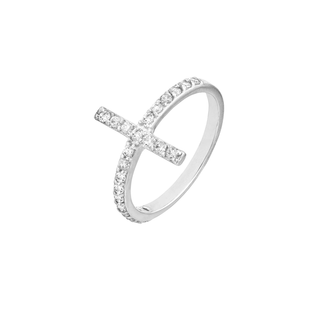 Sideways CZ Cross Ring