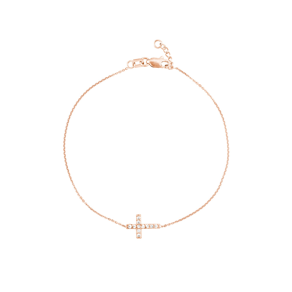 Sideways Mini CZ Cross Adjustable Bracelet