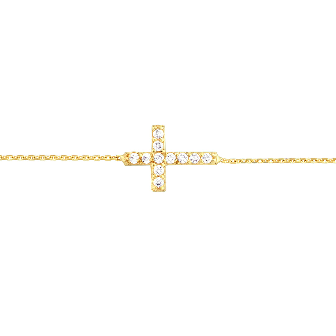 Sideways Mini CZ Cross Adjustable Bracelet