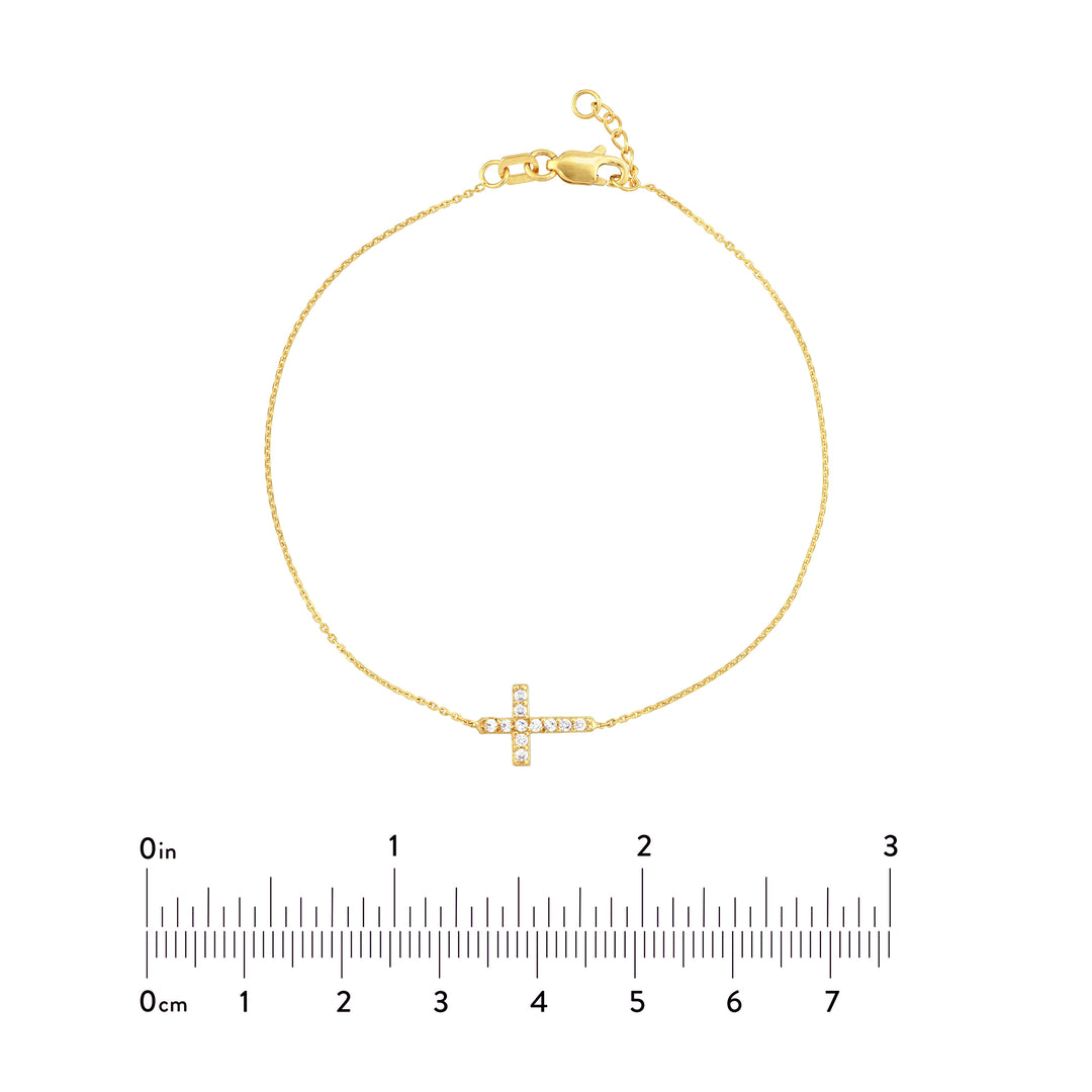 Sideways Mini CZ Cross Adjustable Bracelet