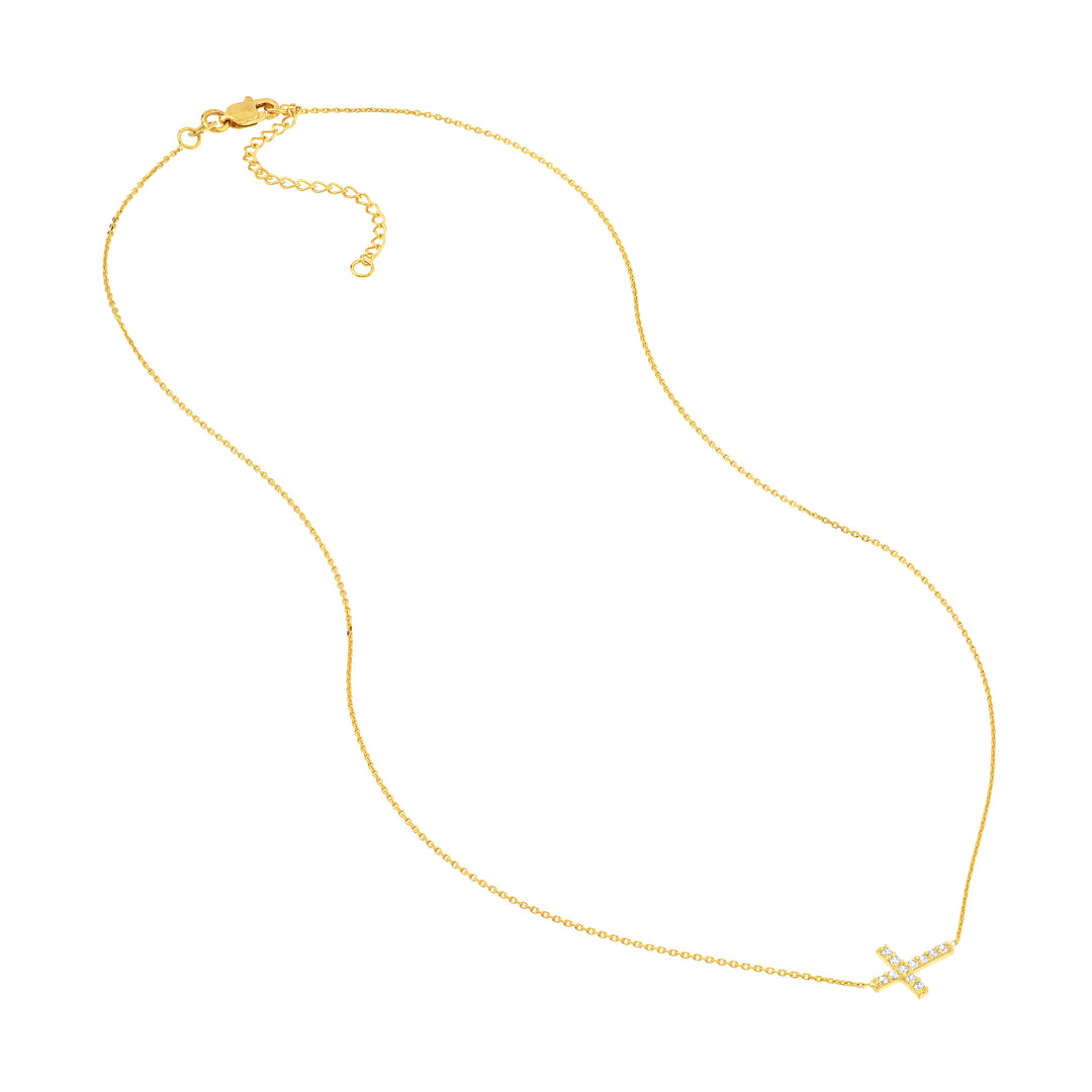 Sideways Mini CZ Cross Adjustable Necklace