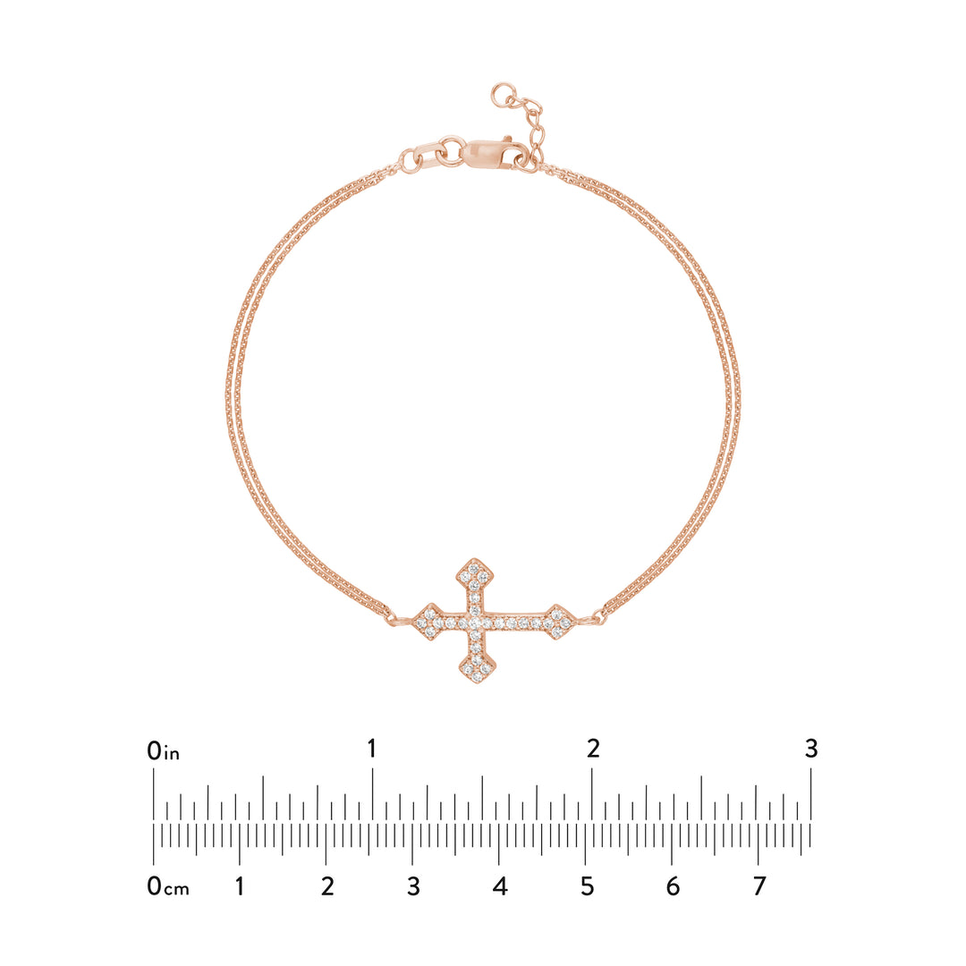 Plated Sterling Silver Sideways CZ Cross Bracelet