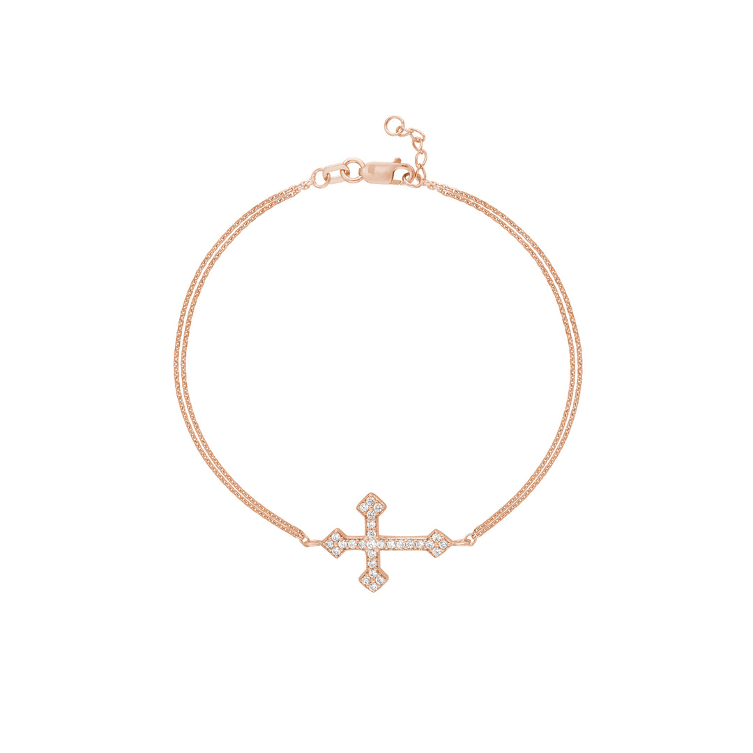 Plated Sterling Silver Sideways CZ Cross Bracelet