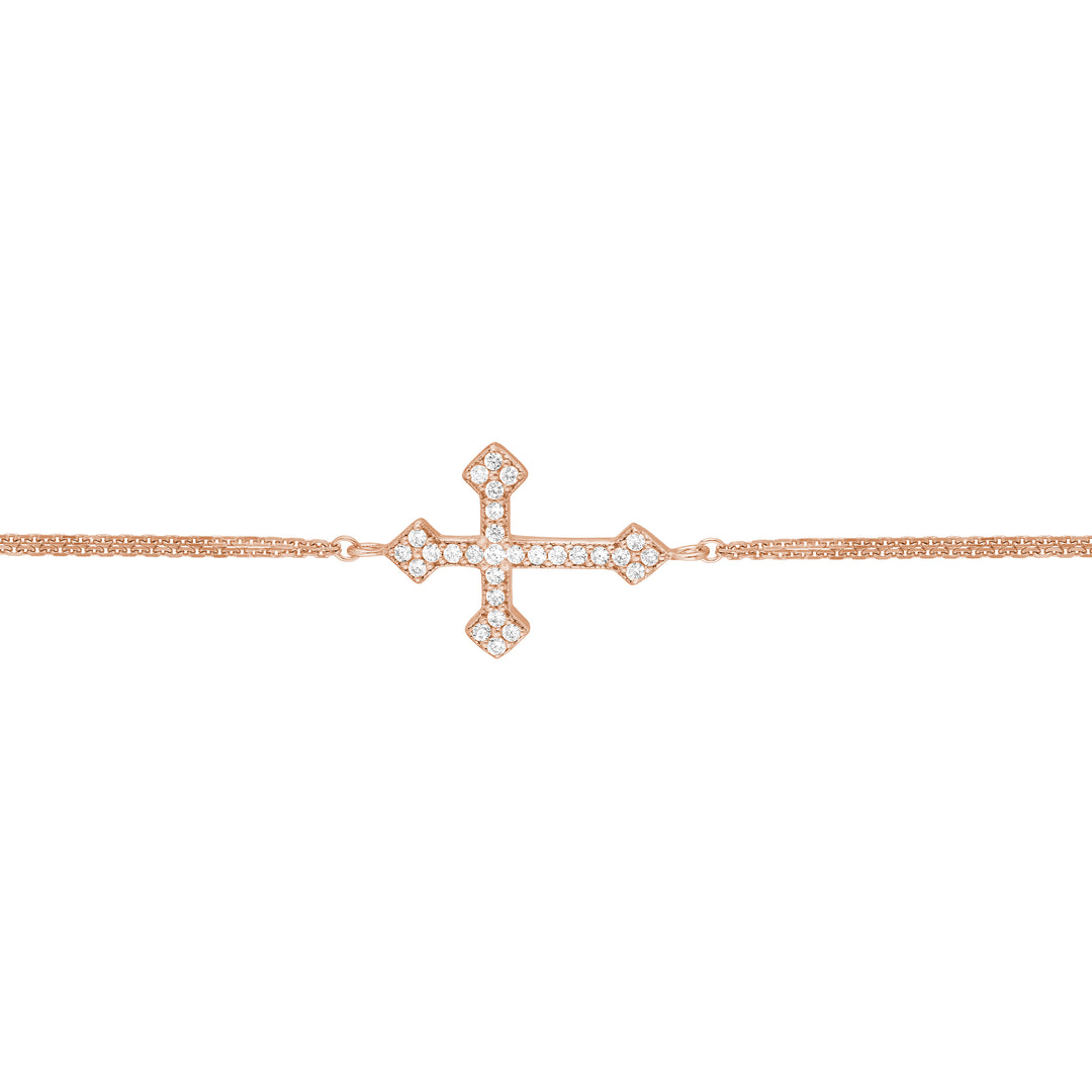 Plated Sterling Silver Sideways CZ Cross Bracelet