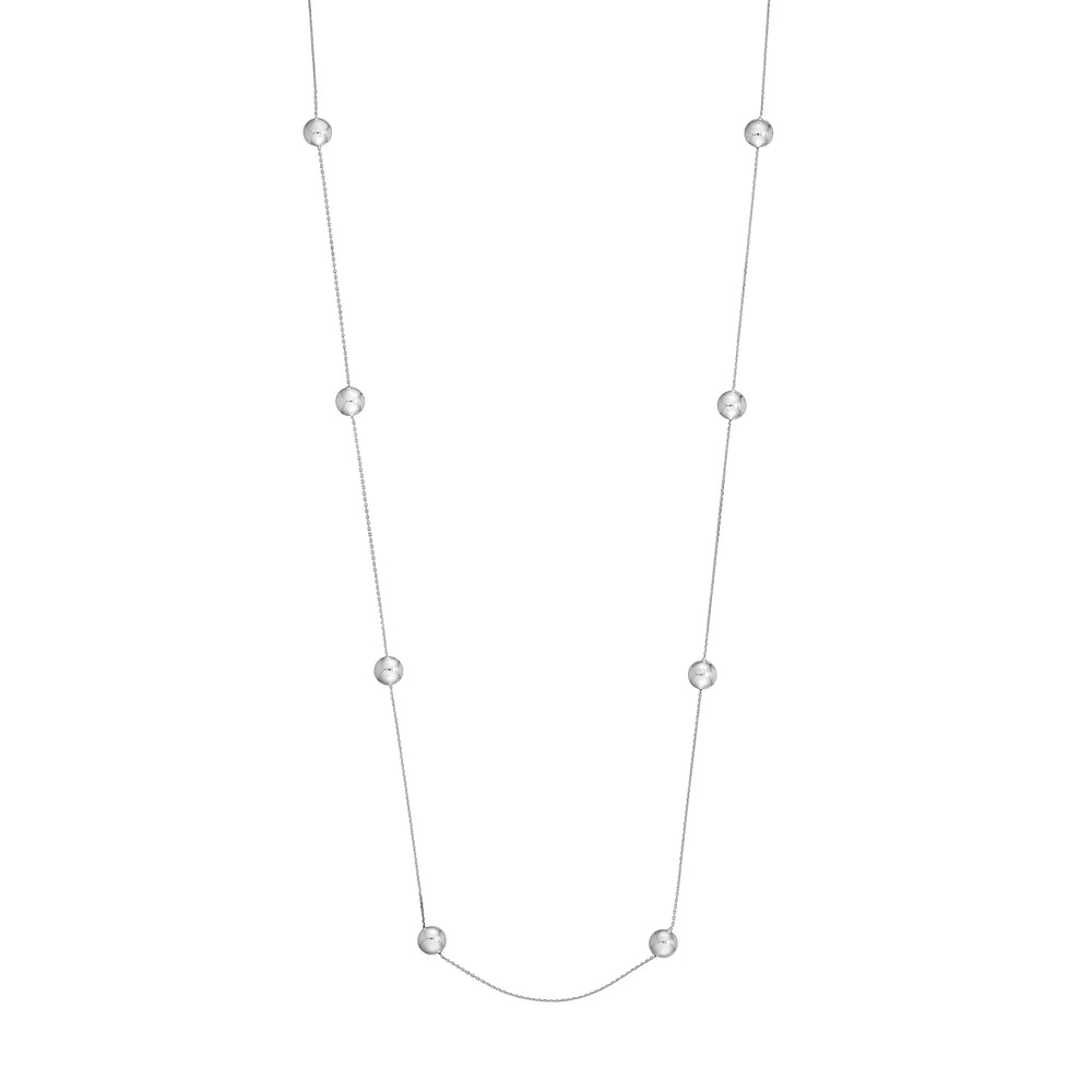Sterling Silver Polished Bead Station Long Necklace