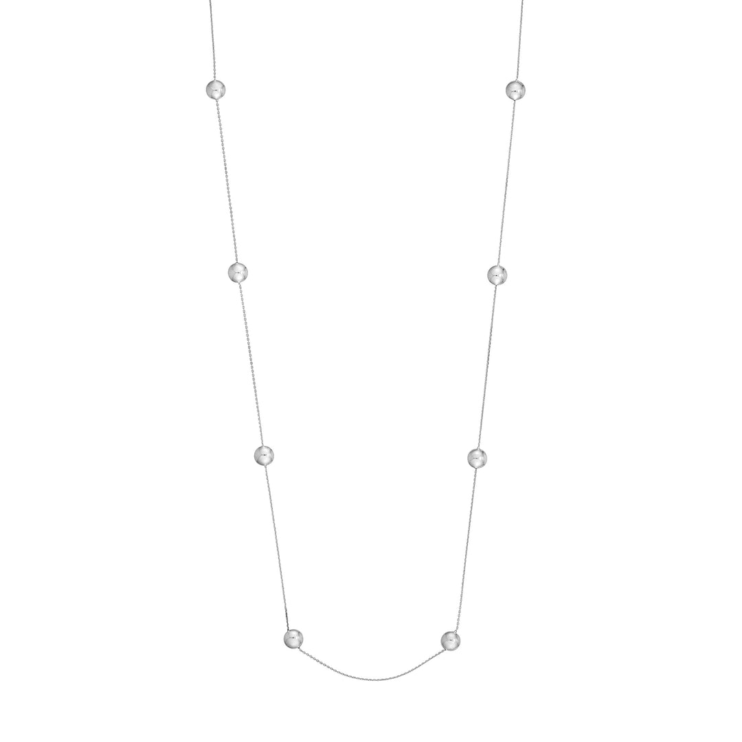 Sterling Silver Polished Bead Station Long Necklace