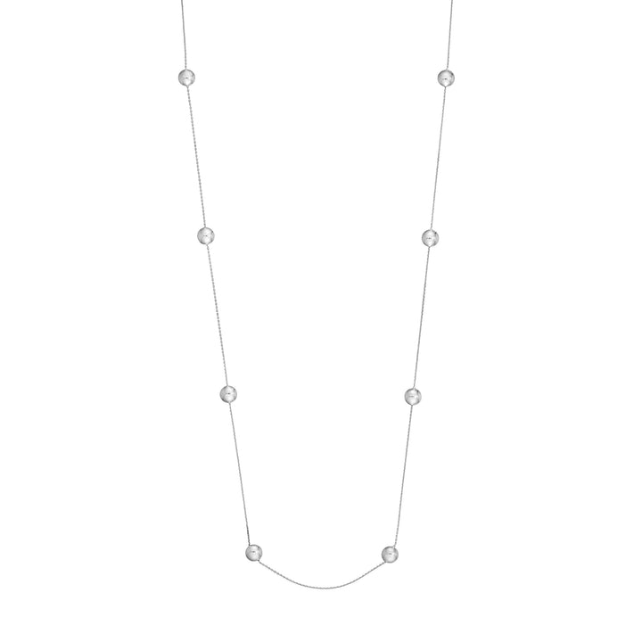 Sterling Silver Polished Bead Station Long Necklace