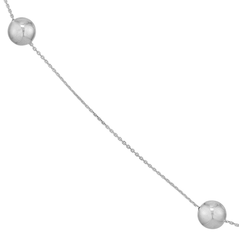Sterling Silver Polished Bead Station Long Necklace