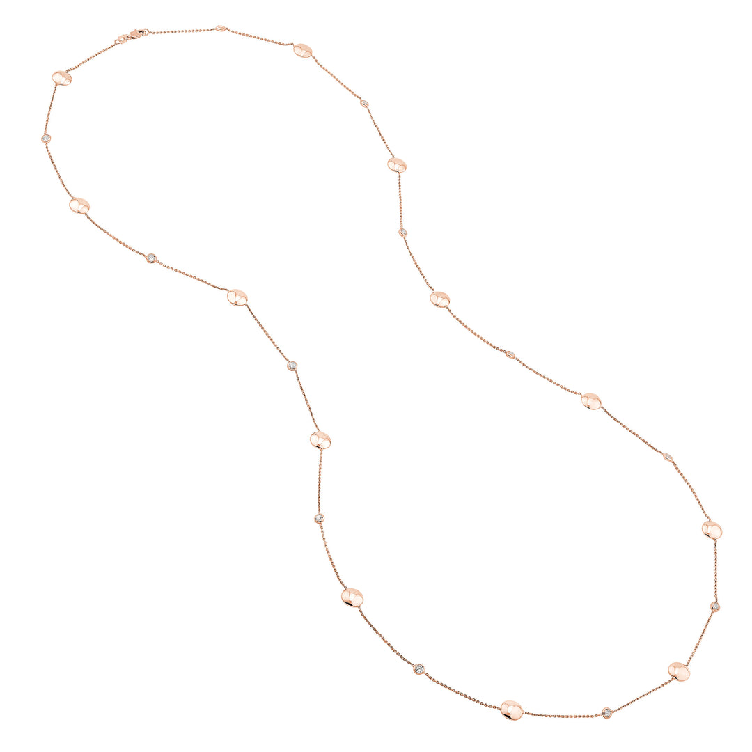 Sterling Silver Polished Bead and CZ Station Long Necklace