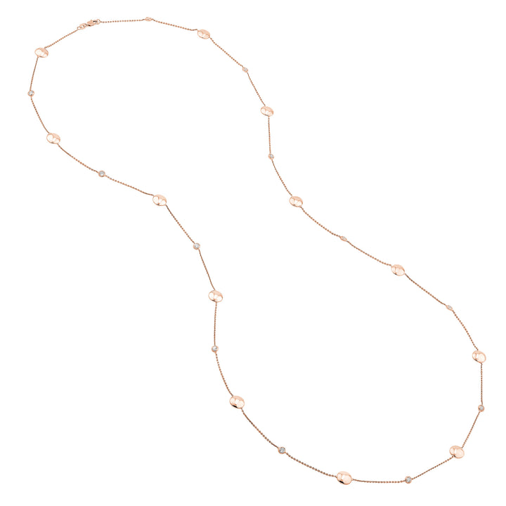 Sterling Silver Polished Bead and CZ Station Long Necklace