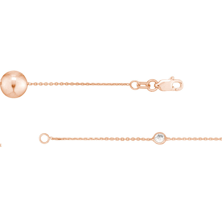 Sterling Silver Polished Bead and CZ Station Long Necklace