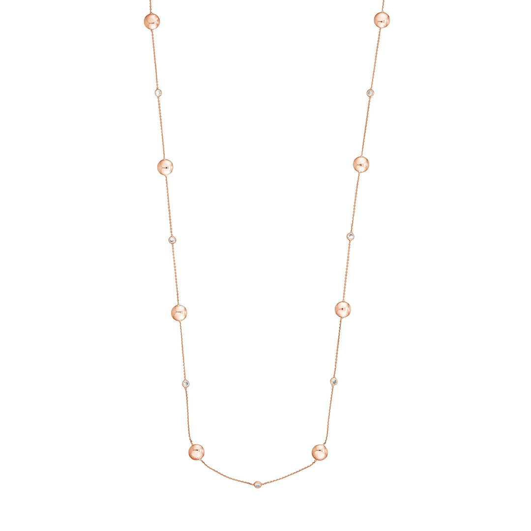Sterling Silver Polished Bead and CZ Station Long Necklace