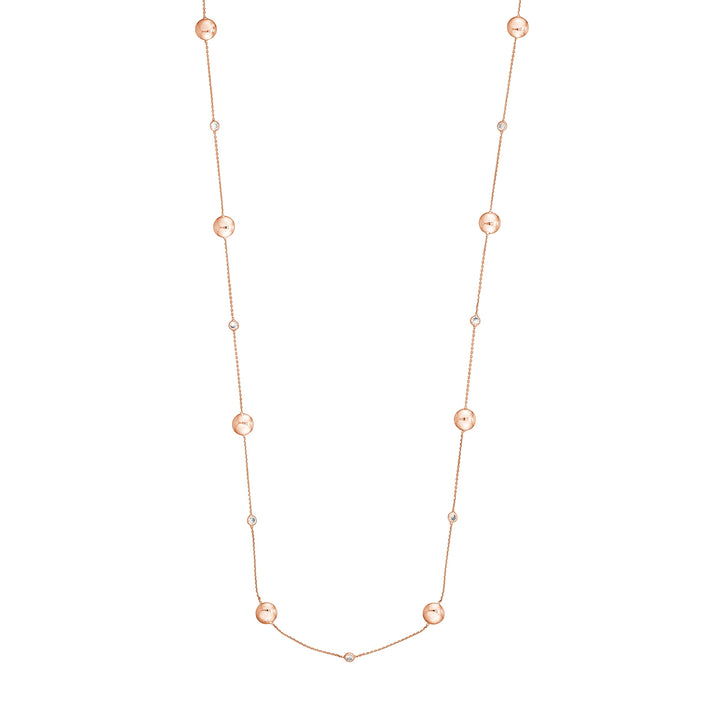 Sterling Silver Polished Bead and CZ Station Long Necklace