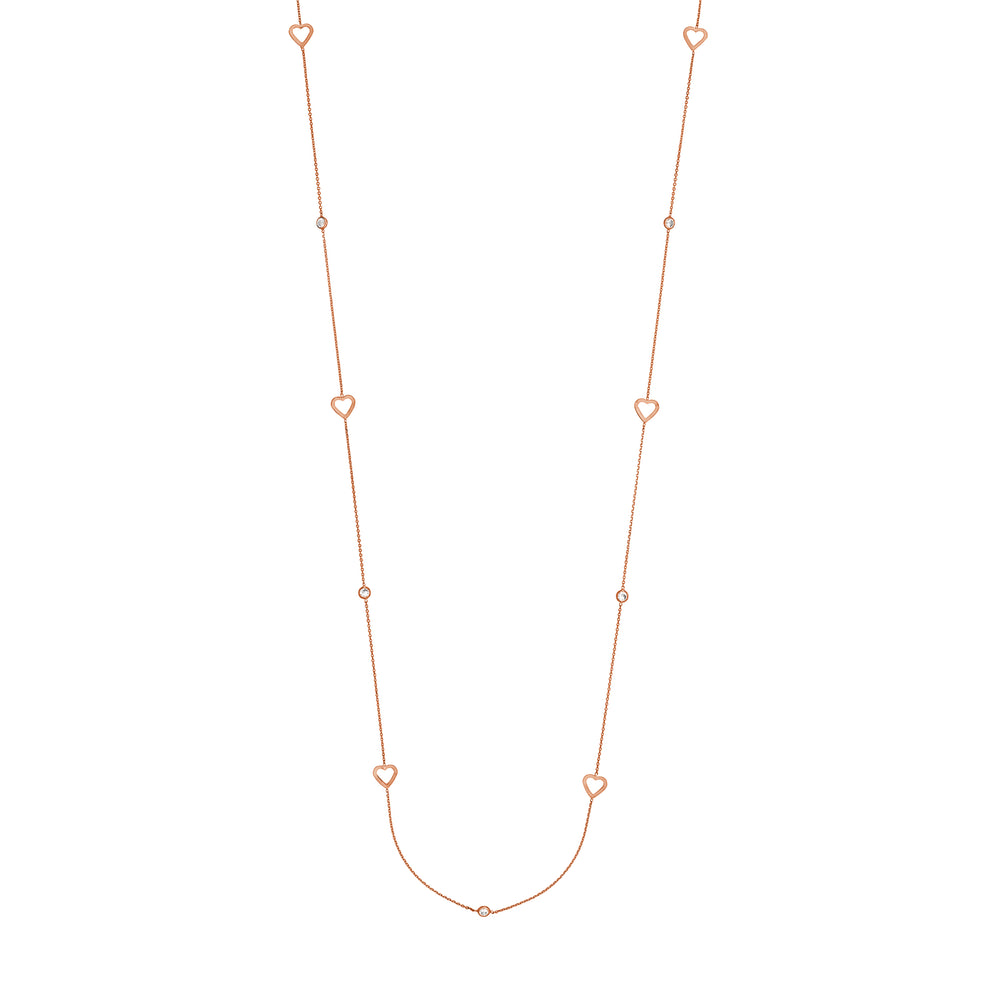 Sterling Silver CZ and Open Heart Station Long Necklace