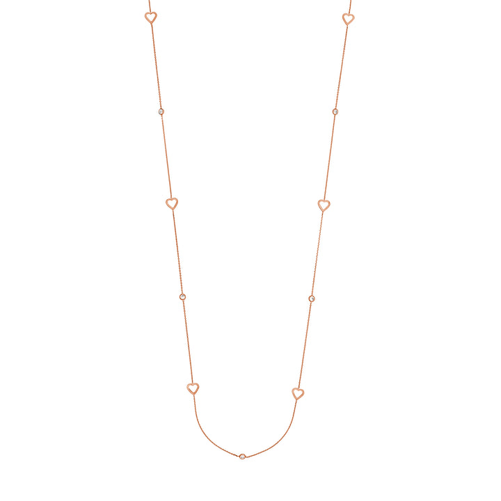 Sterling Silver CZ and Open Heart Station Long Necklace
