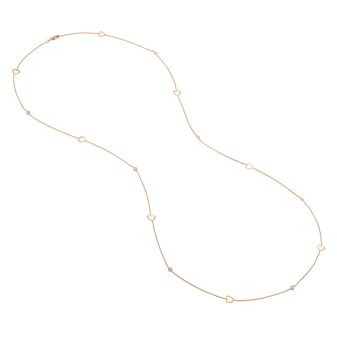 Sterling Silver CZ and Open Heart Station Long Necklace