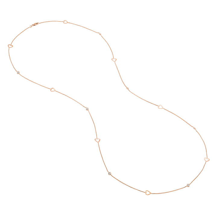 Sterling Silver CZ and Open Heart Station Long Necklace