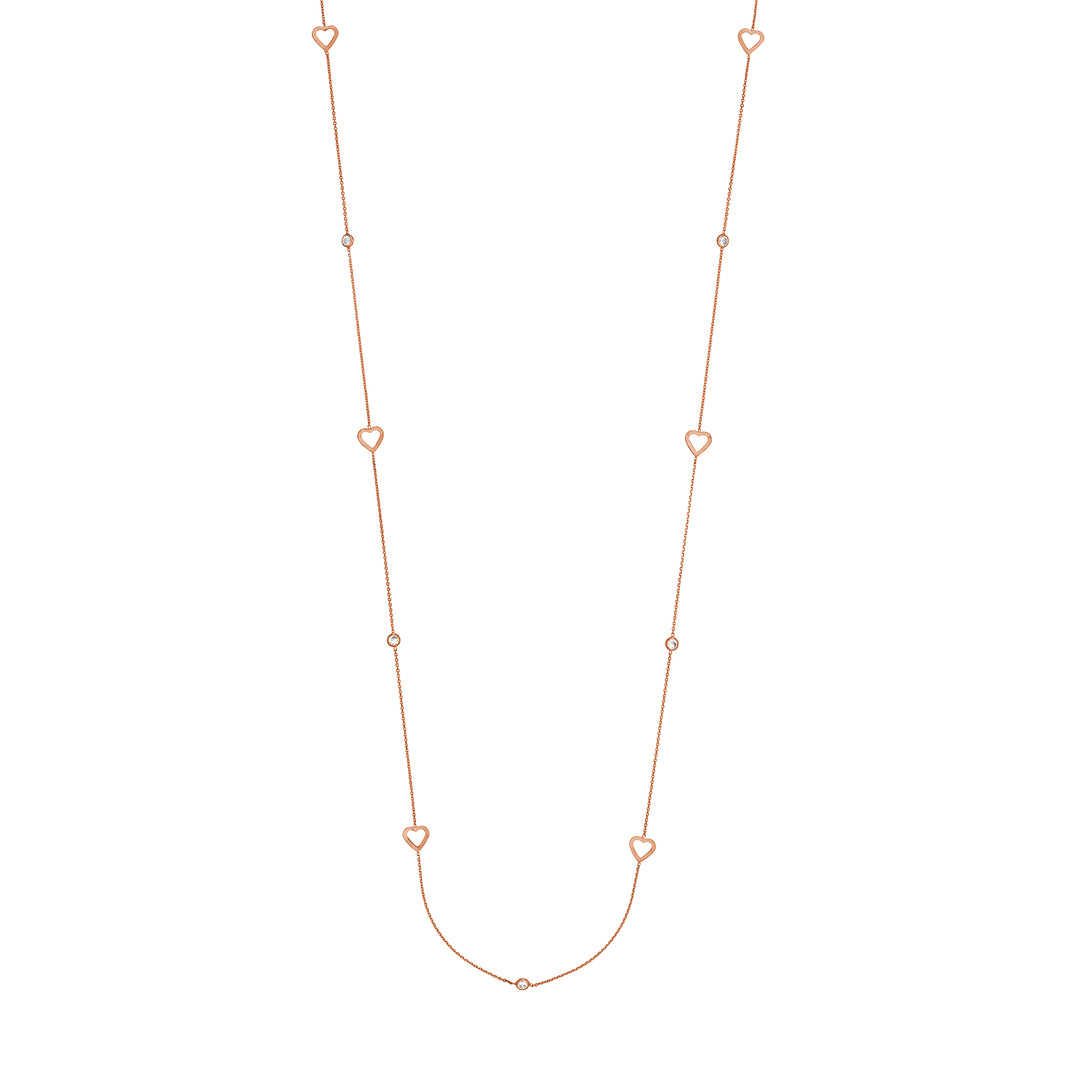 Sterling Silver CZ and Open Heart Station Long Necklace
