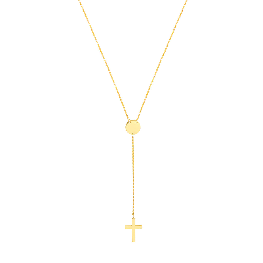 Cross Lariat Necklace with Disc