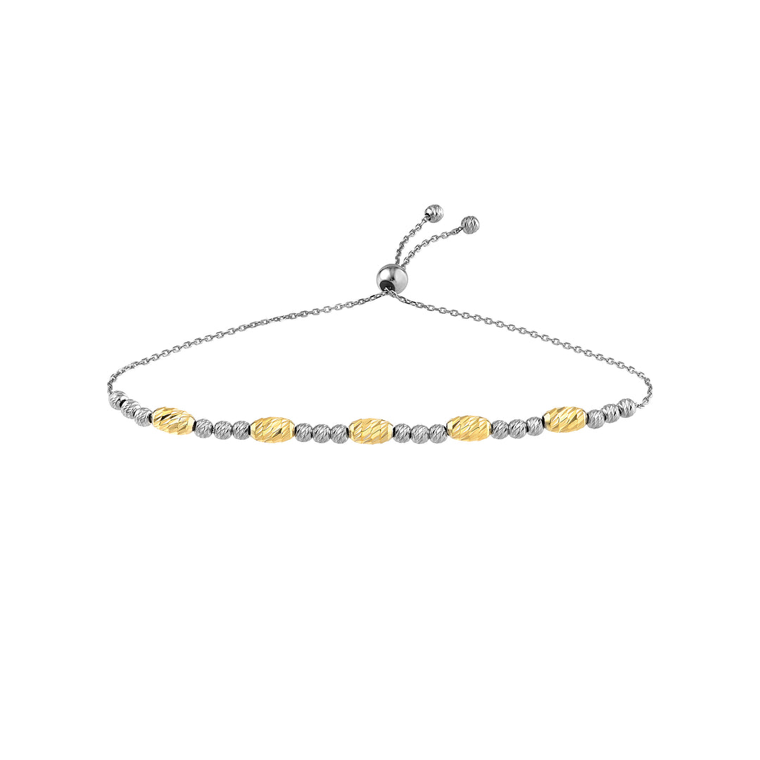 Sterling Silver White and Yellow D/C Beads Bolo Bracelet