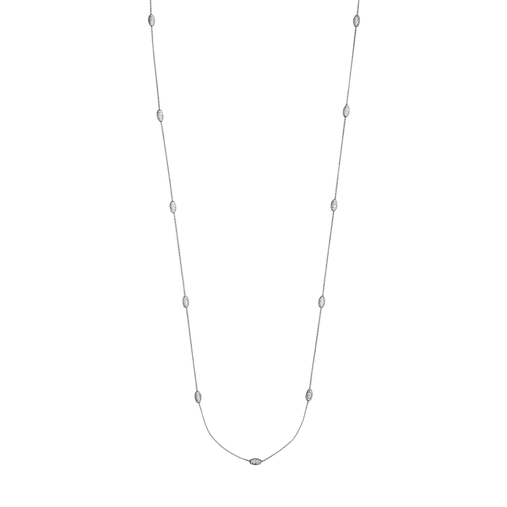 Sterling Silver Diamond-Cut Oval Bead Station Long Necklace