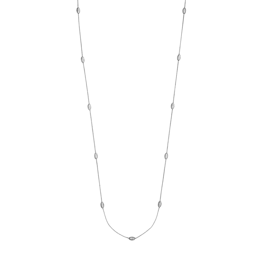 Sterling Silver Diamond-Cut Oval Bead Station Long Necklace