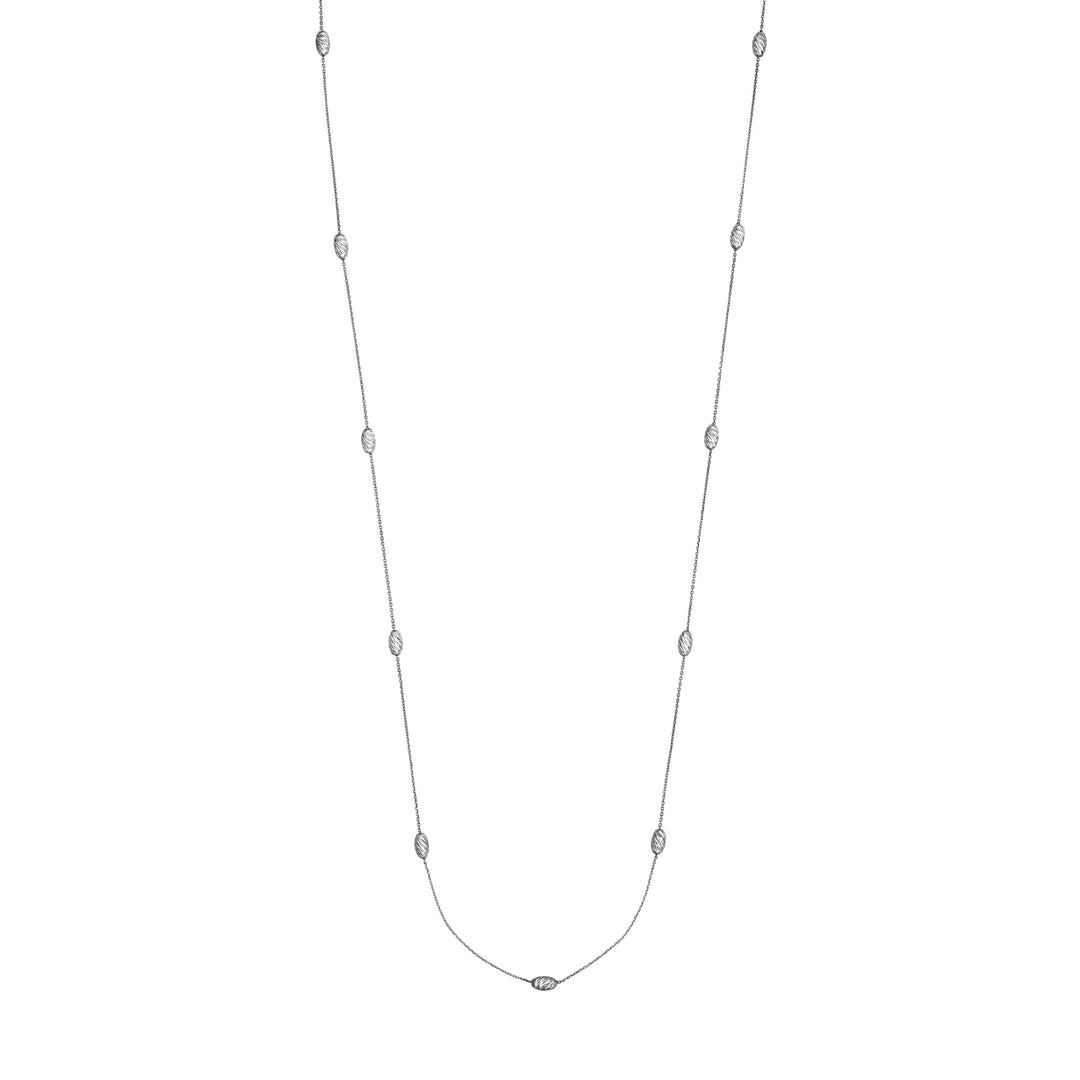 Sterling Silver Diamond-Cut Oval Bead Station Long Necklace