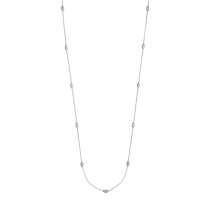 Sterling Silver Diamond-Cut Oval Bead Station Long Necklace