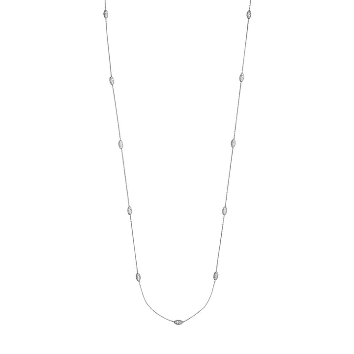 Sterling Silver Diamond-Cut Oval Bead Station Long Necklace