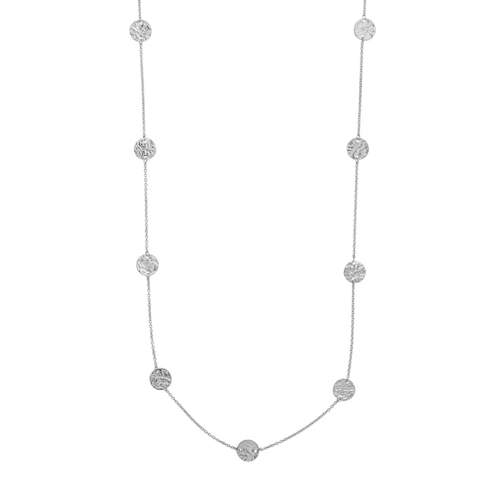 Sterling Silver Hammered Disc Station Long Necklace