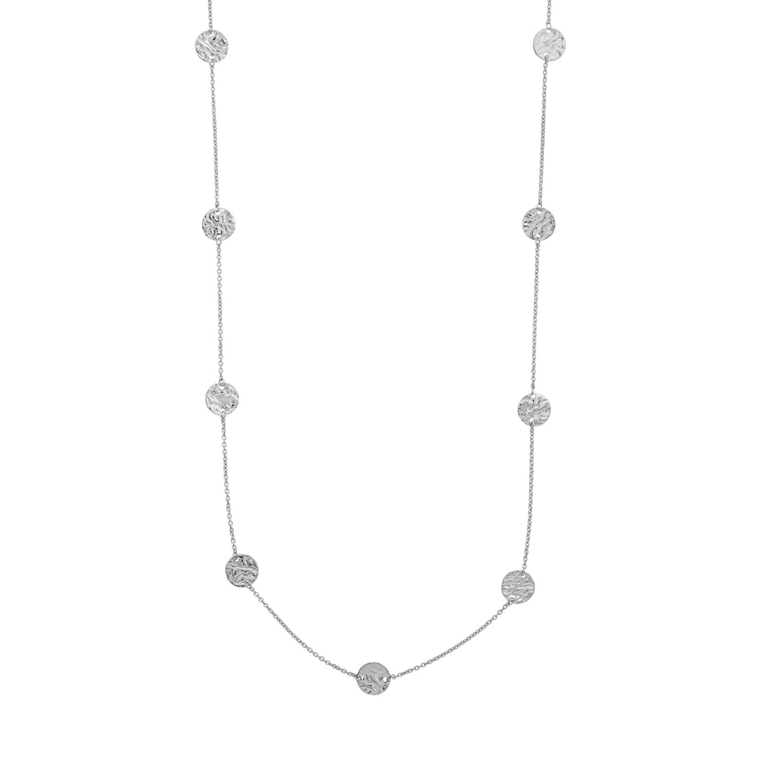 Sterling Silver Hammered Disc Station Long Necklace