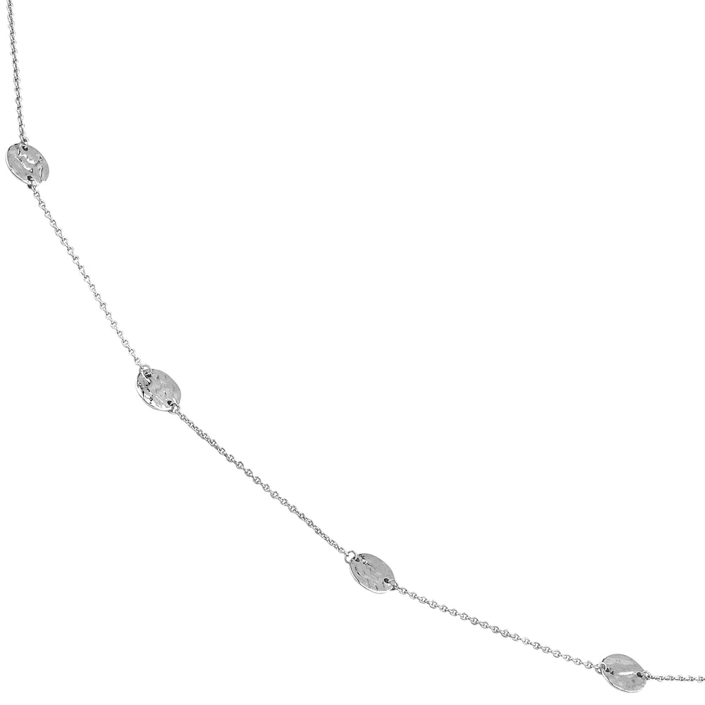 Sterling Silver Hammered Disc Station Long Necklace